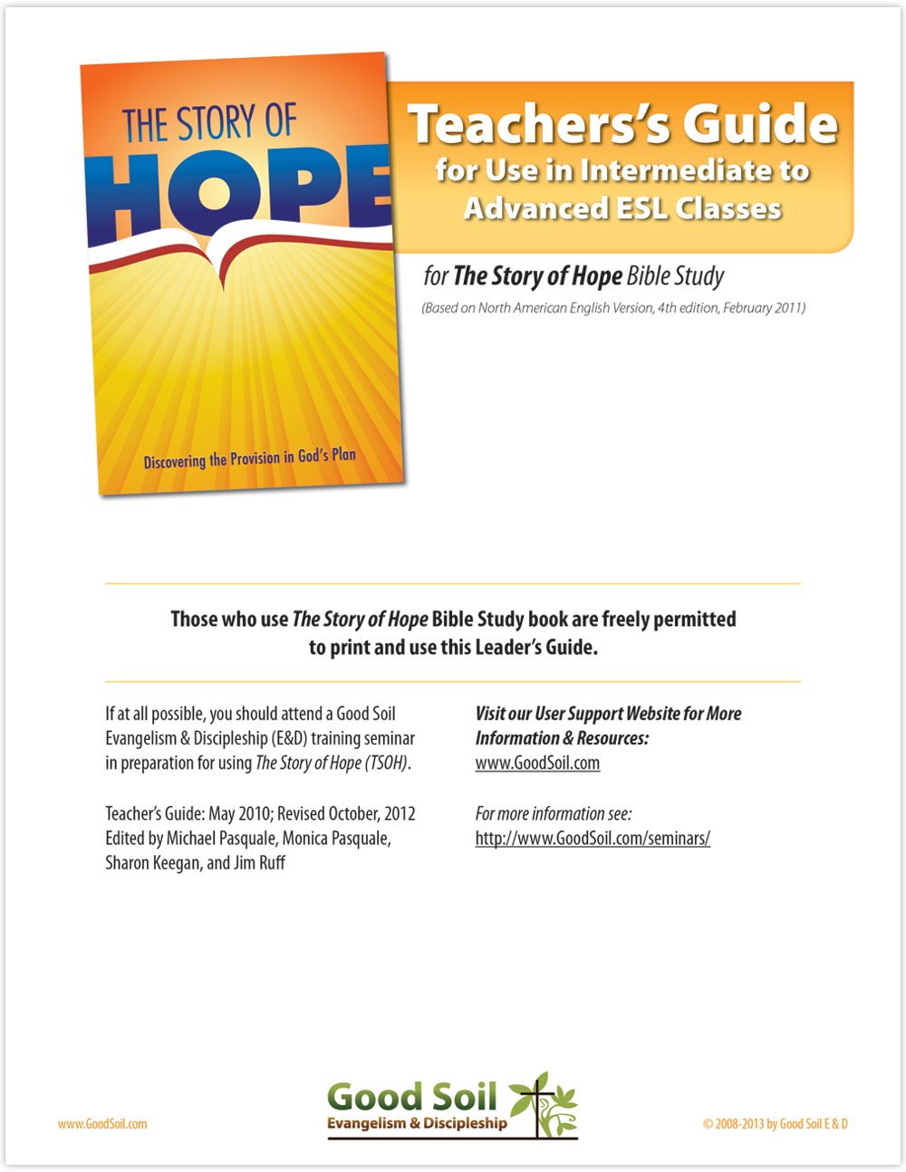 ESL Ministry Resources | The Story Of Hope | Leaders Guide | Good Soil